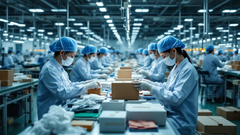 Workers on an organized modern factory production line in China