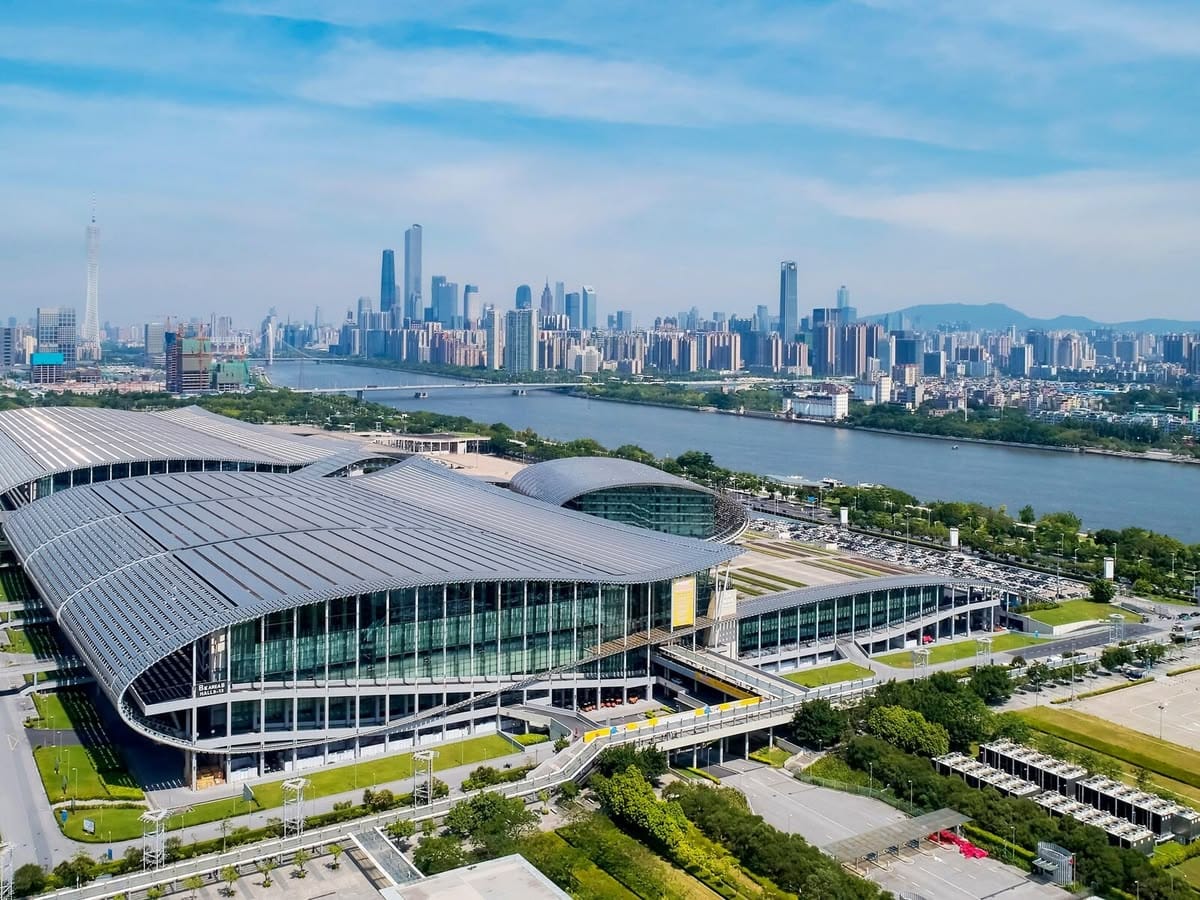 Aerial view of the Canton Fair Complex in Guangzhou by the Pearl River