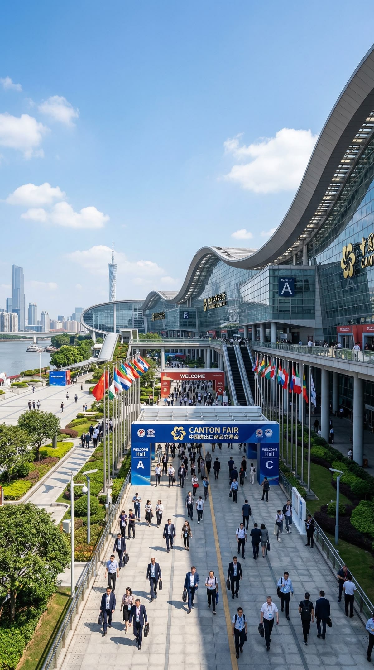 Crowds of international buyers entering the Canton Fair on opening day