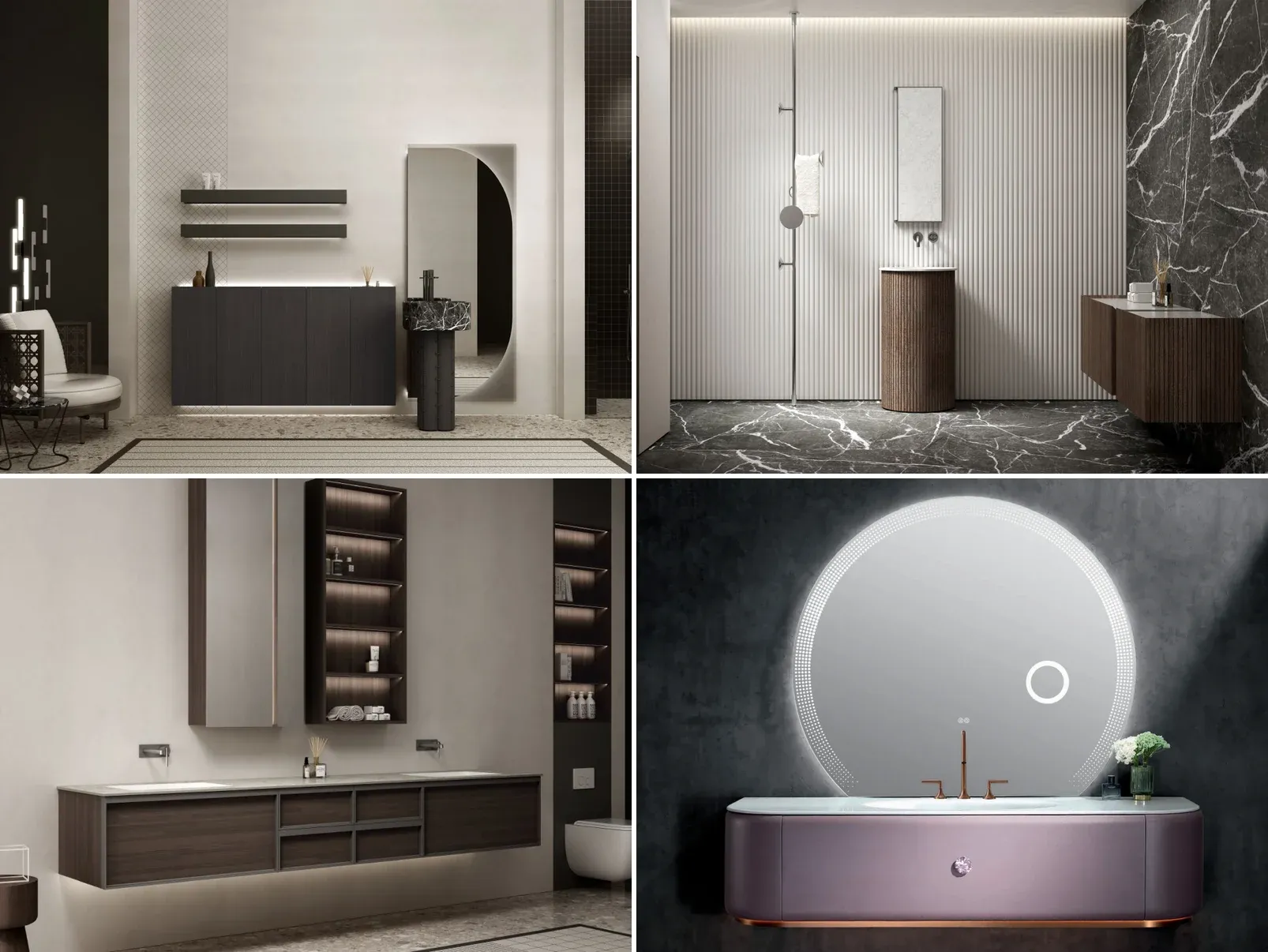 Premium bathroom vanities and cabinets from Guangdong factories: wall-hung vanities, pedestal basins, marble and fluted fronts