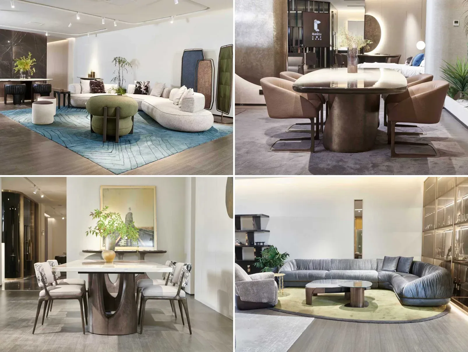 Inside a premium furniture showroom in Lecong, Foshan: living room, dining and curved sofa displays