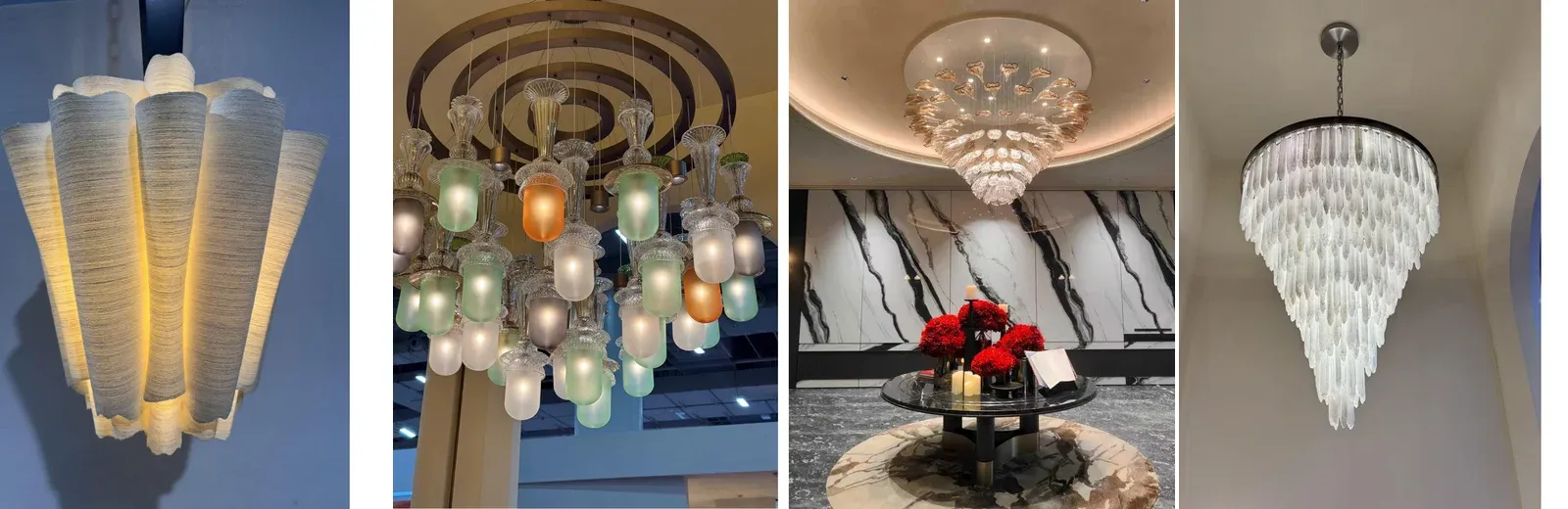 Premium lighting from Guzhen, Zhongshan: sculptural chandeliers, pleated and glass pendants, cascading crystal fixtures