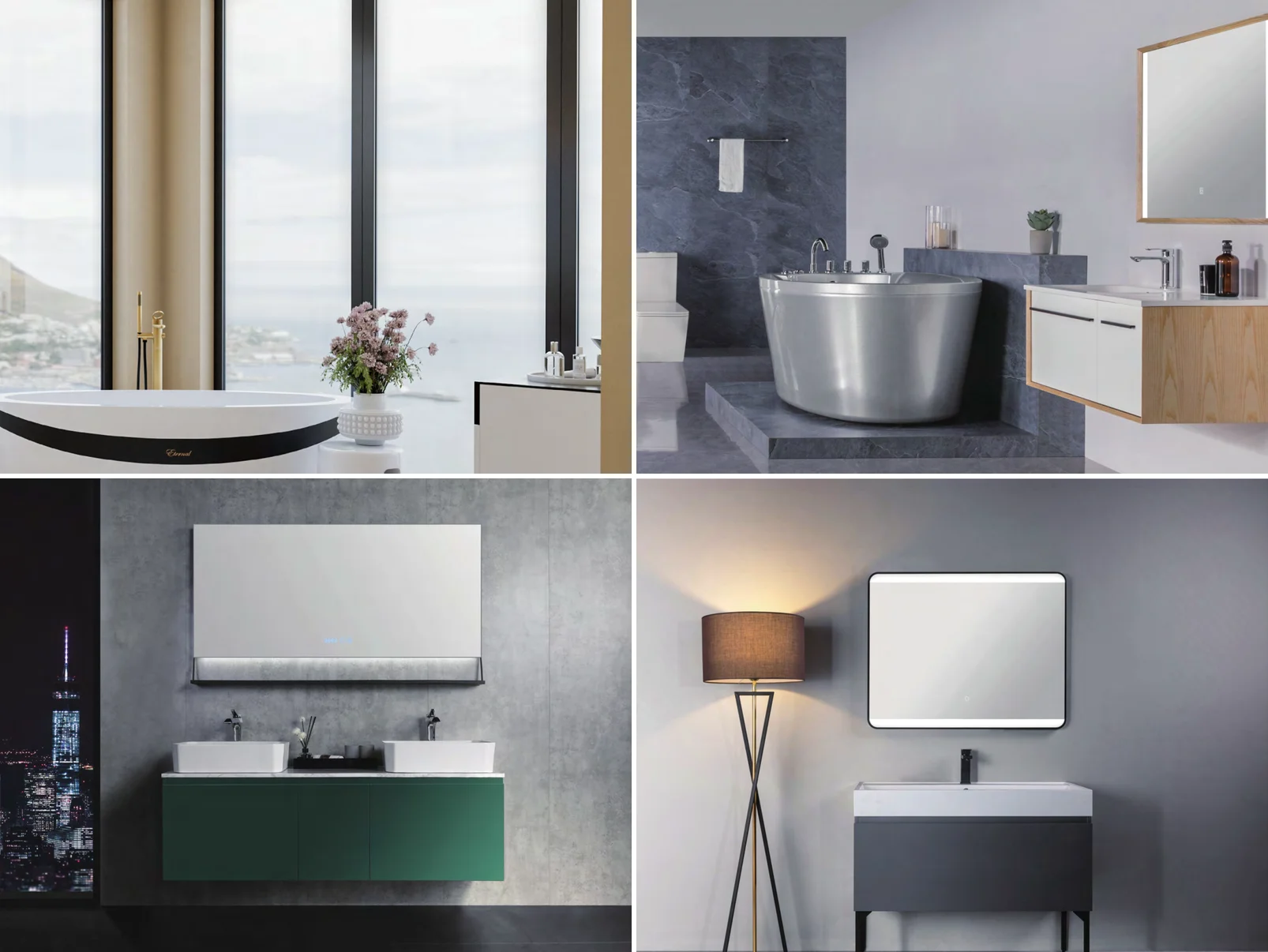 Premium bathrooms from Guangdong sanitary-ware factories: freestanding tubs, vanities, brushed-gold and black fittings